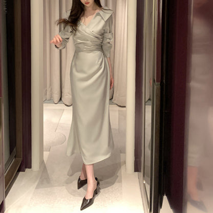 Waist-Cinching Puff Sleeve Tie-Front Dress