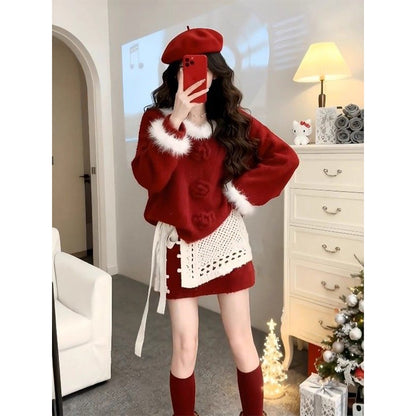 Christmas Top and High-Waisted Skirt Two-Piece Set