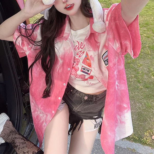 Pink Tie-Dye Short-Sleeve Shirt