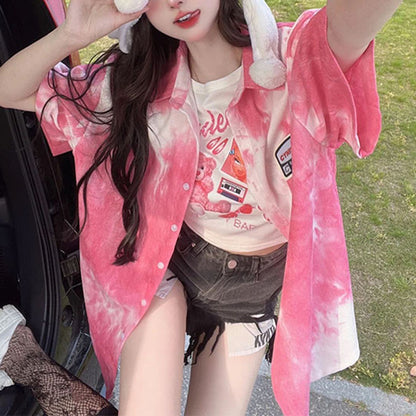 Pink Tie-Dye Short-Sleeve Shirt