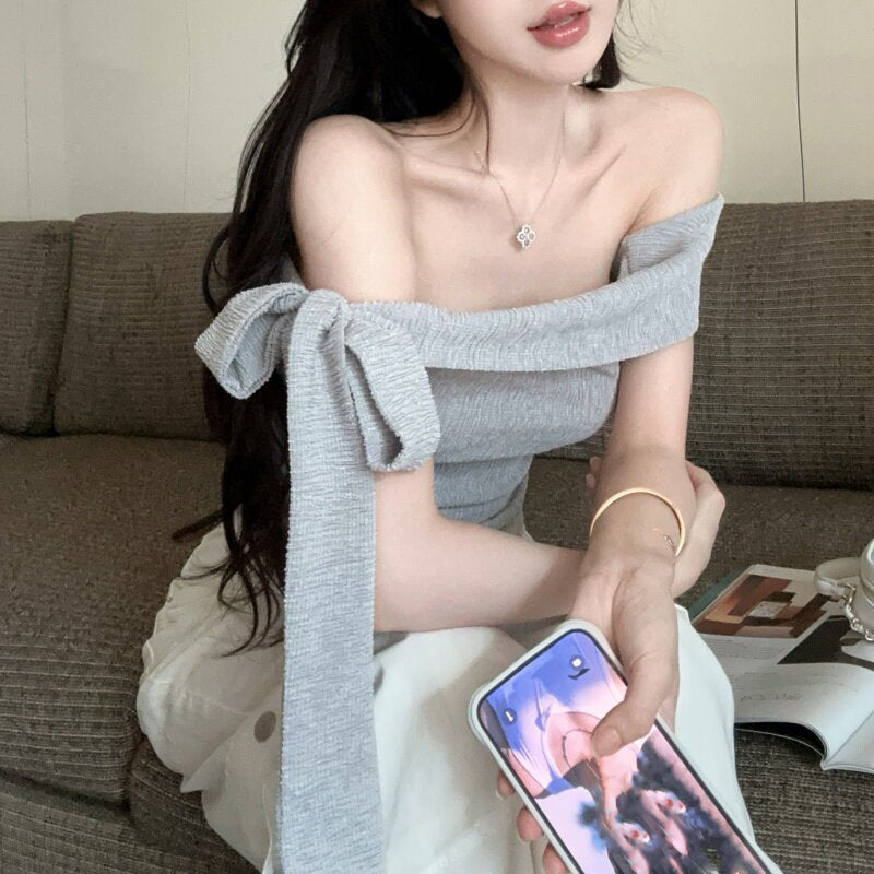 Sexy Off-The-Shoulder Solid-Color Top