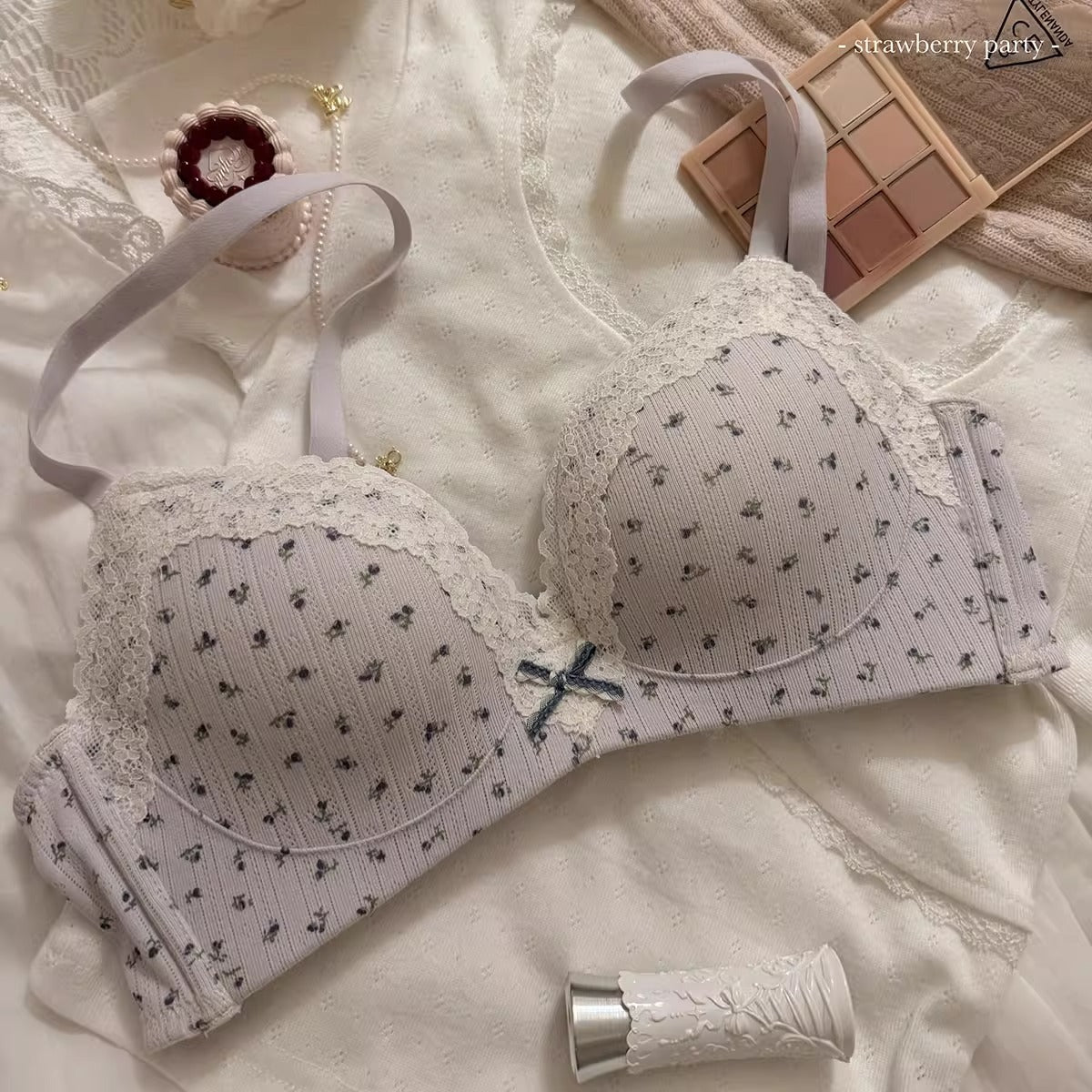 Sweet Floral Print Push-Up Wireless Seamless Bra