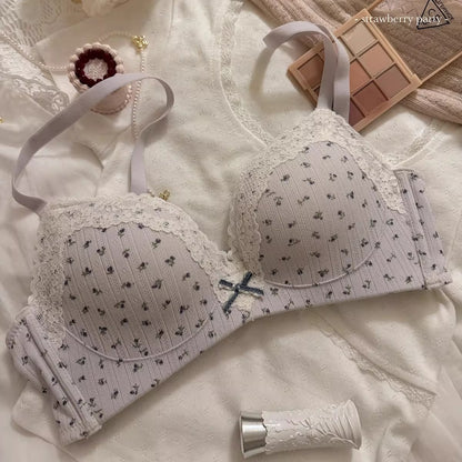 Sweet Floral Print Push-Up Wireless Seamless Bra