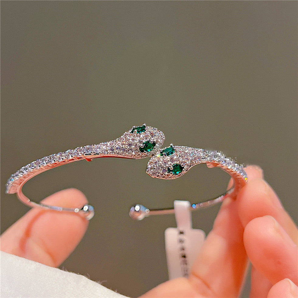 Light Luxury Micro-Paved Emerald Bracelet Silver Snake Bracelet