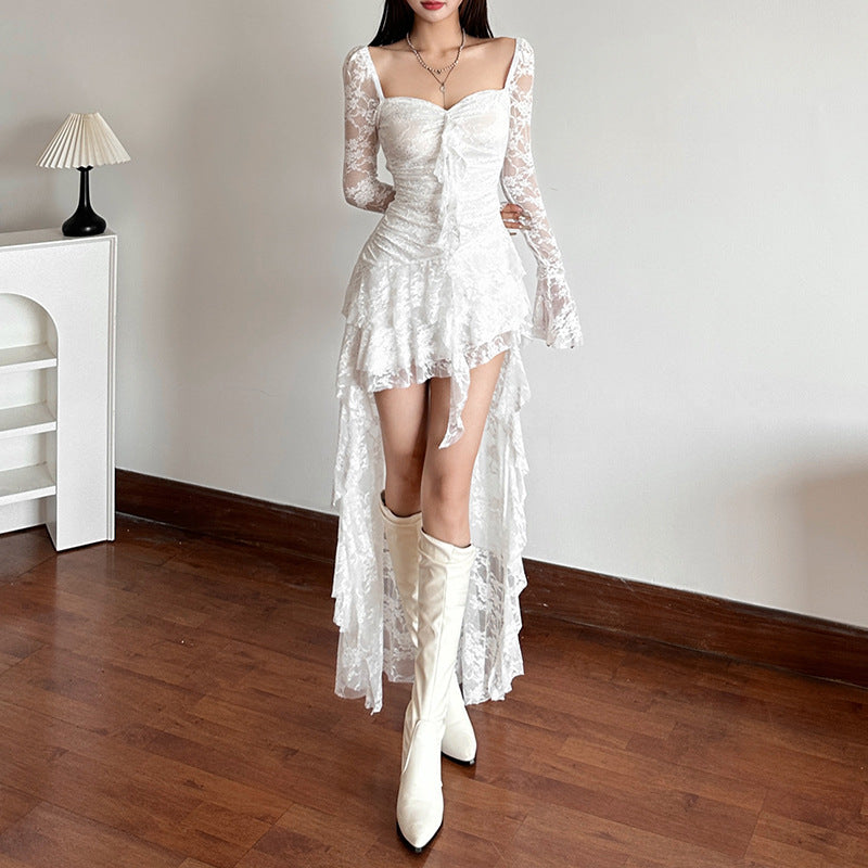 Sexy Lace Long-Sleeved Irregular Dress