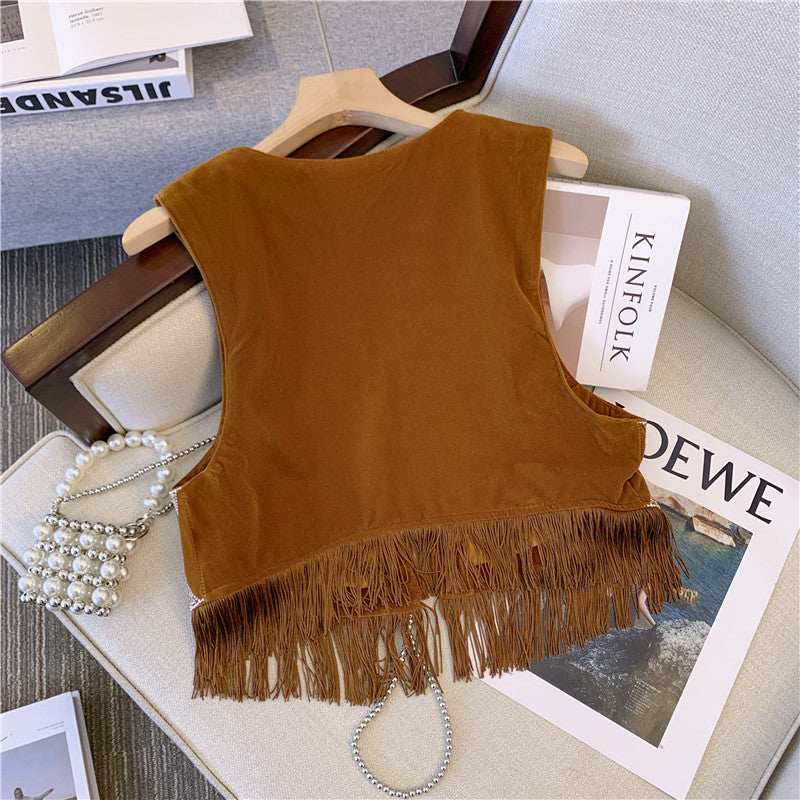 Bohemian Ethnic Style Western Cowboy Brown Velvet Embroidered Vest