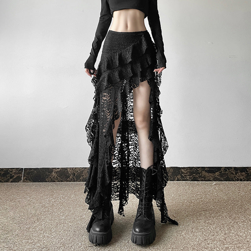 Black Lace Ruffled Skirt