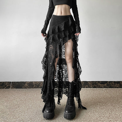 Black Lace Ruffled Skirt