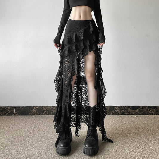 Black Lace Ruffled Skirt