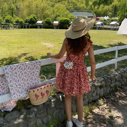 Retro Square Neckline Fitted Waist Floral Vacation Dress