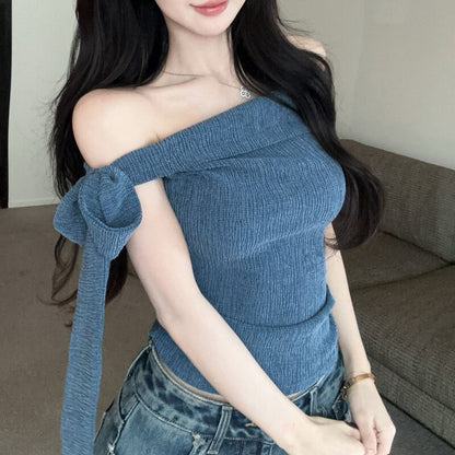 Sexy Off-The-Shoulder Solid-Color Top