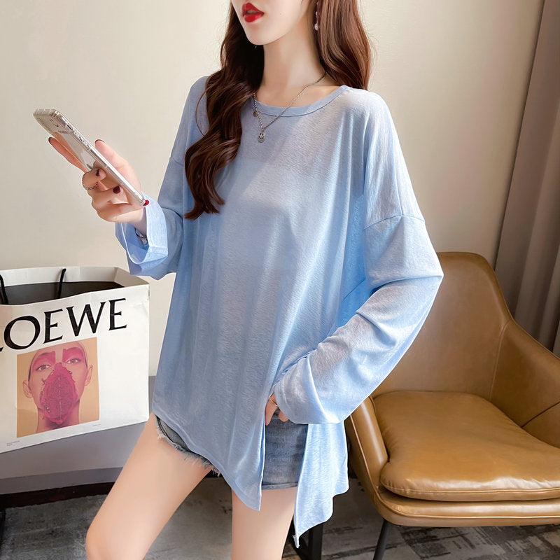 Loose Plus Size Irregular Slit Ice Silk Top Cardigan