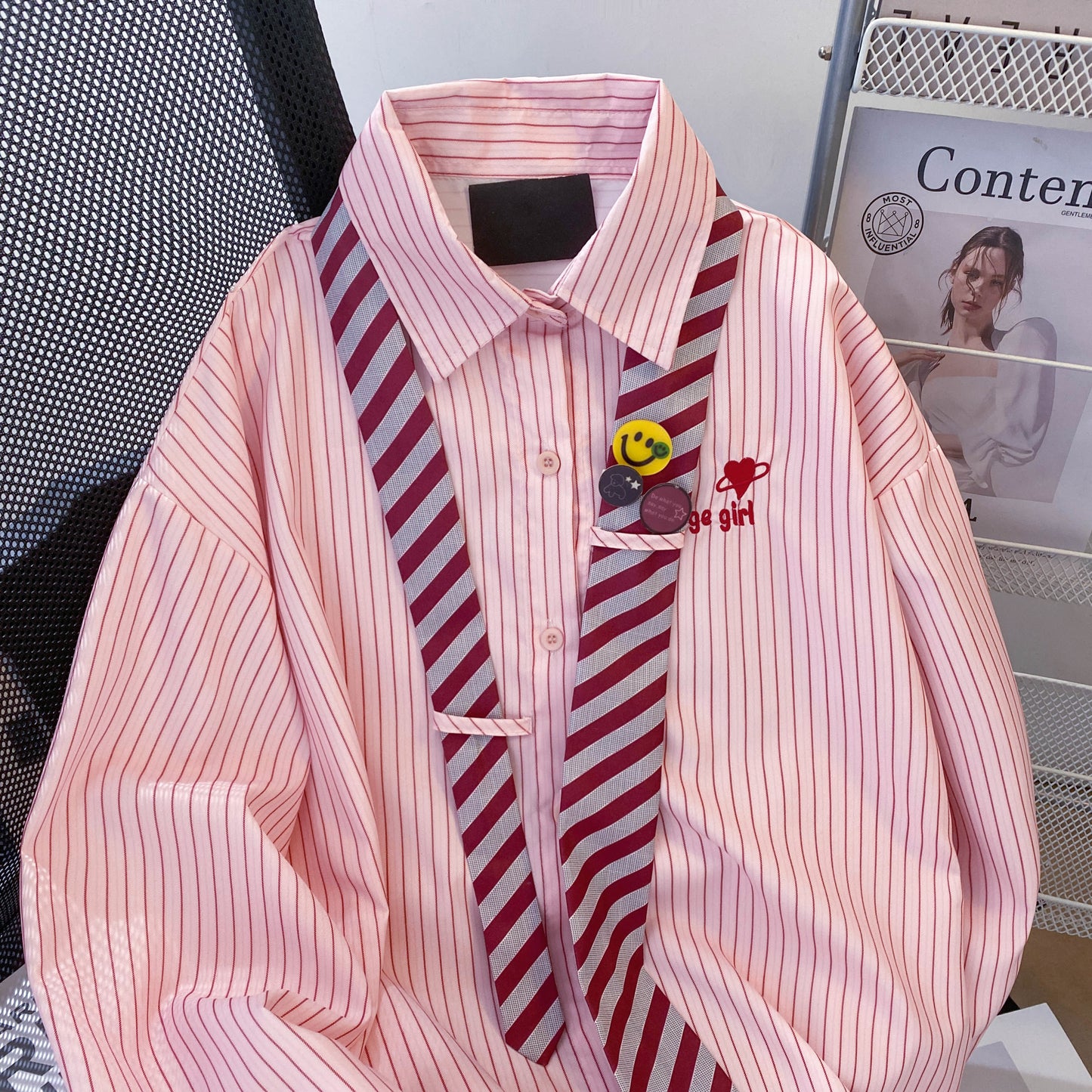 Pink Striped Tie Shirt