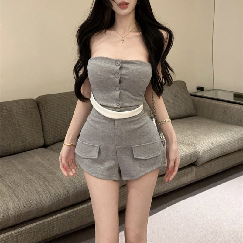 Gray Two-Piece Set With Padded Bra And Shorts
