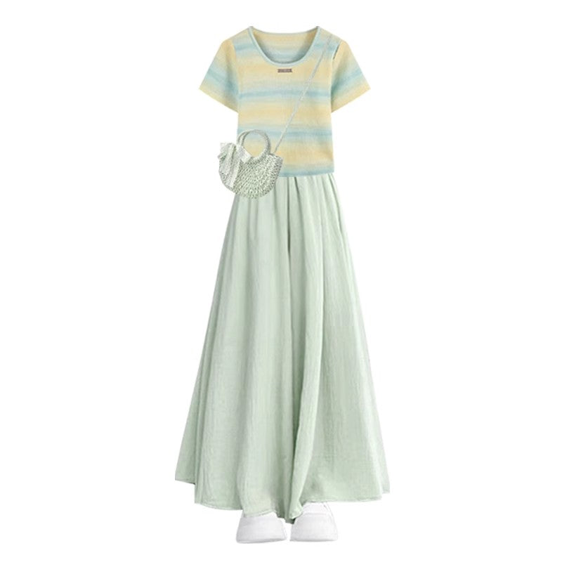 Sweet Yellow Top Casual Skirt Two-Piece Set