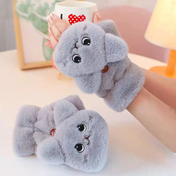 Cute Cartoon Velvet Thickened Clamshell Cold-Proof And Warm Plush Gloves
