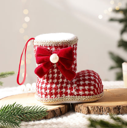 Checkered Bow Christmas Boot Charm