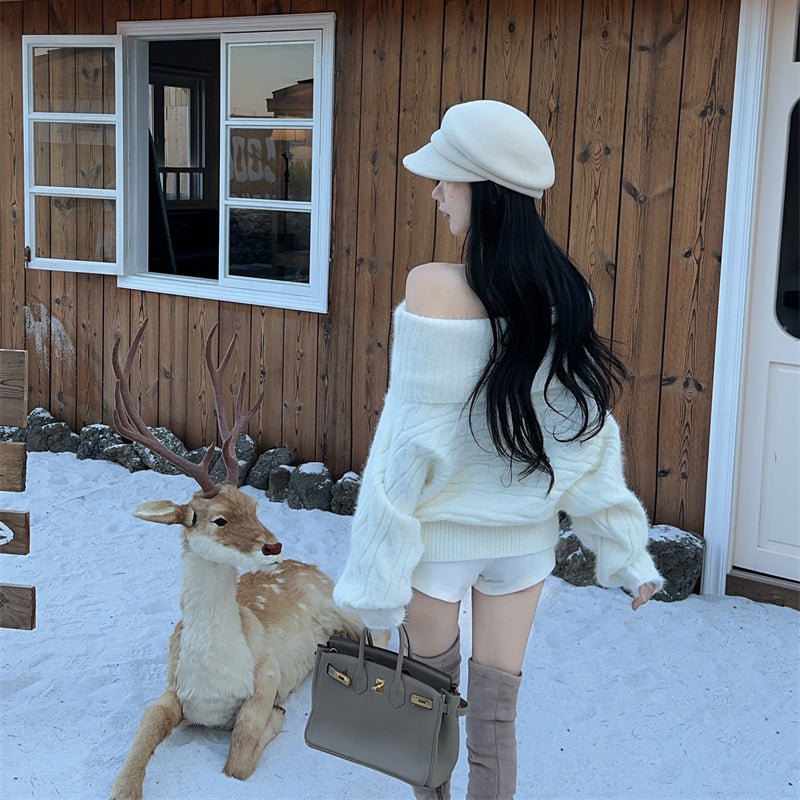 Sweet Plush Off-the-Shoulder Knit Sweater