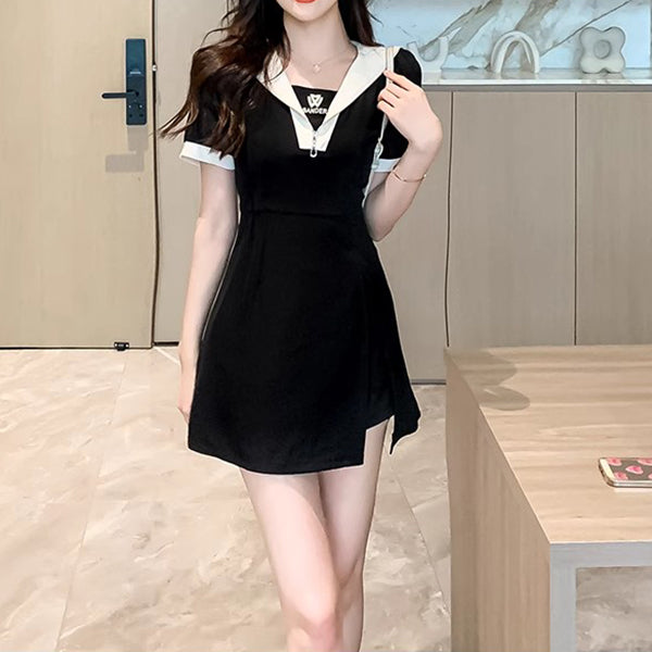 Summer Navy Collar College Style Fashion Slim Casual Shorts Two-Piece Set