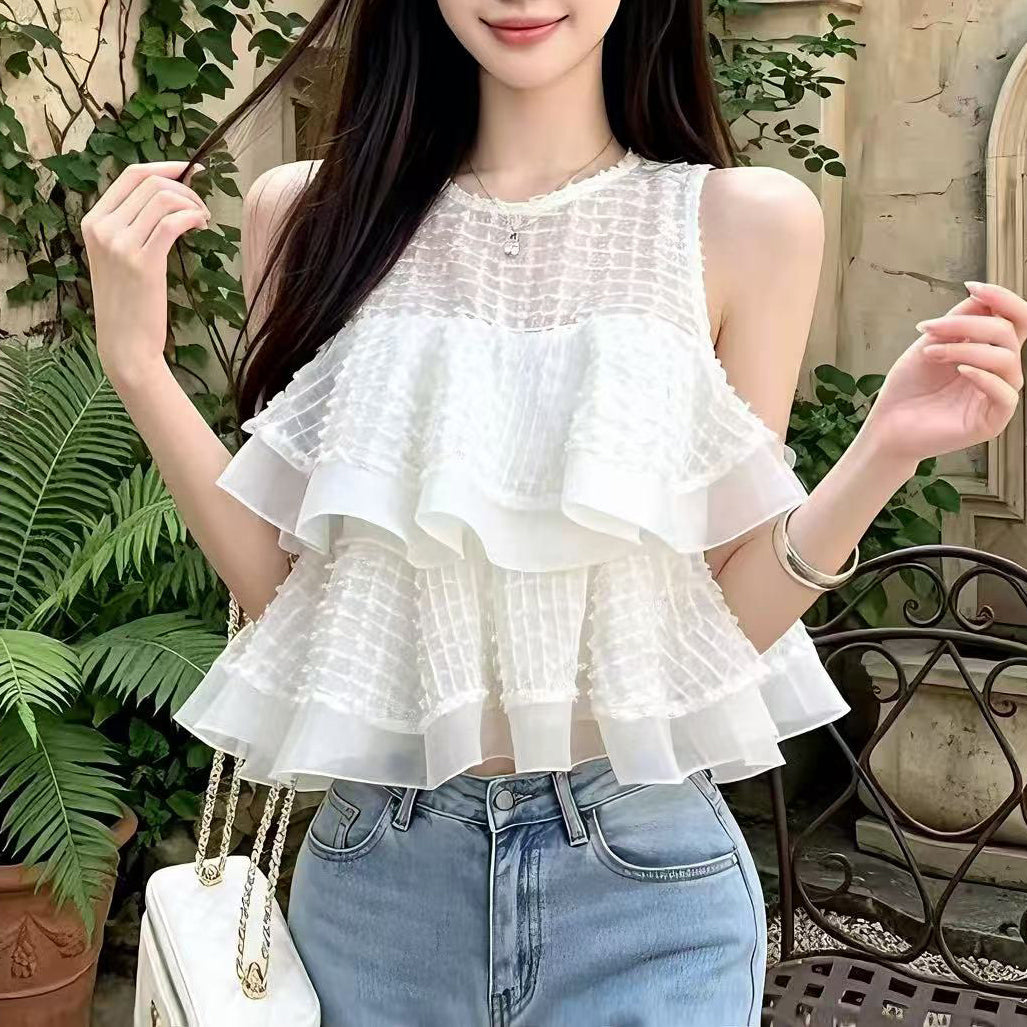 Round-Neck Off-Shoulder Ruffle Tank Top