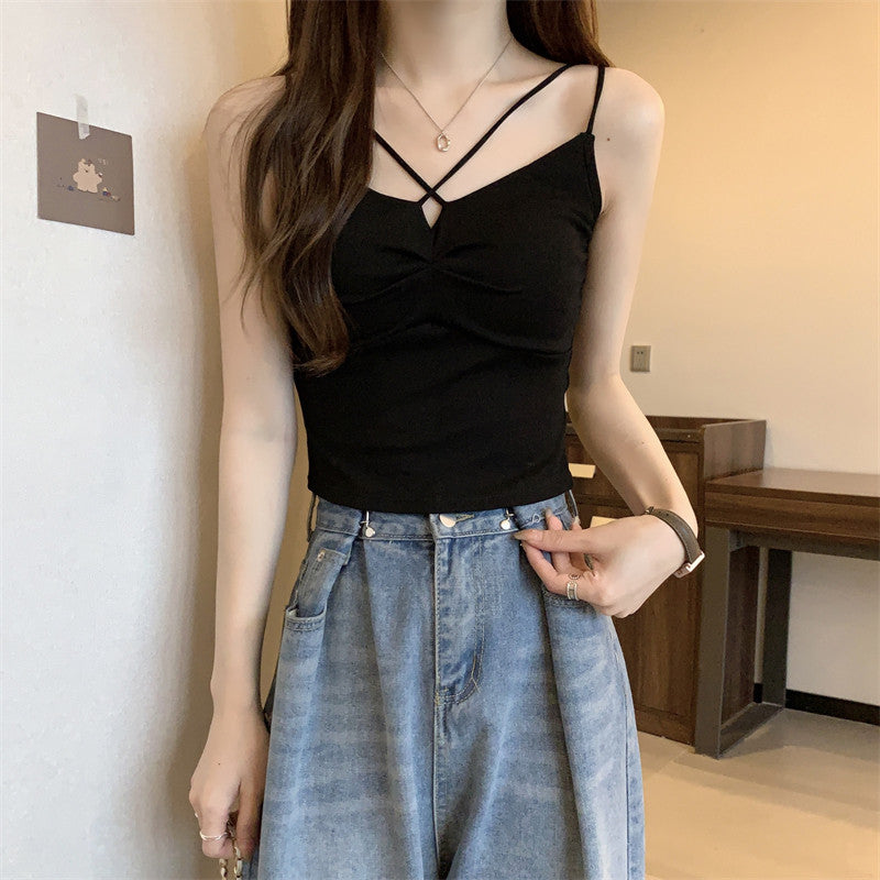 Stylish Short Sleeveless Top With Built-In Bra Pads