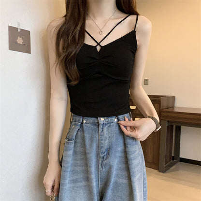 Stylish Short Sleeveless Top With Built-In Bra Pads