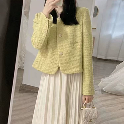 Stylish And Casual Yellow Tweed Suit Jacket