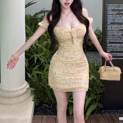 Vintage Floral Off-The-Shoulder Dress