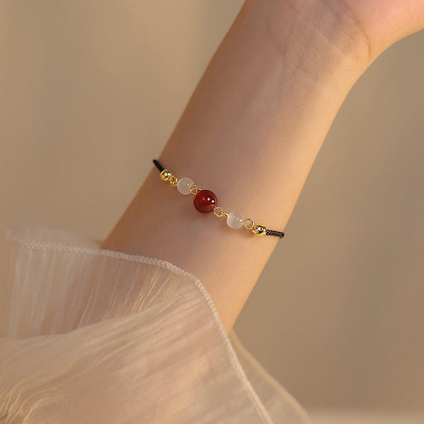 Simple Red Agate Bracelet Moonstone Woven Bracelet