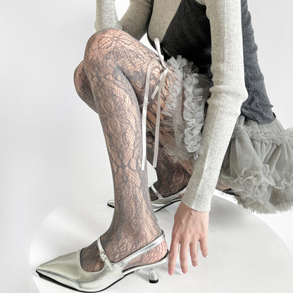 Retro Hollow Lace Bow Tie Fishnet Stockings