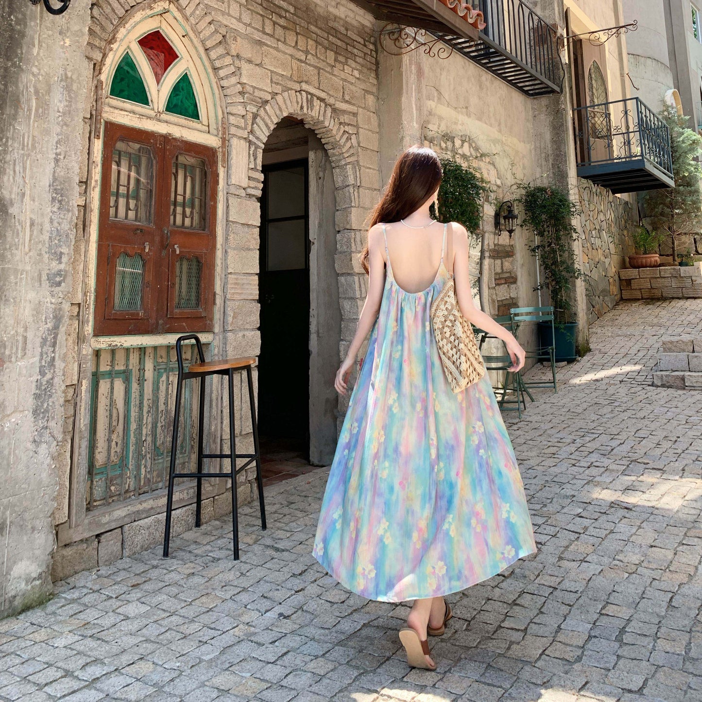 Seaside Vacation Oil Painting Bohemian Style Dress