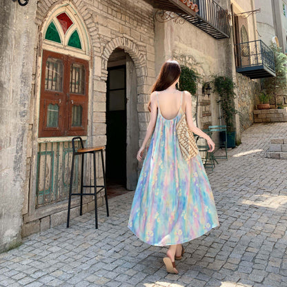 Seaside Vacation Oil Painting Bohemian Style Dress