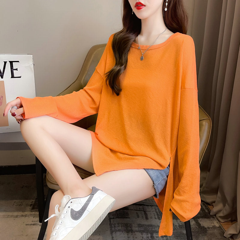 Loose Plus Size Irregular Slit Ice Silk Top Cardigan