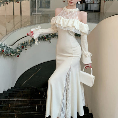 Sexy And Elegant Off-The-Shoulder Ruffled Lace Dress