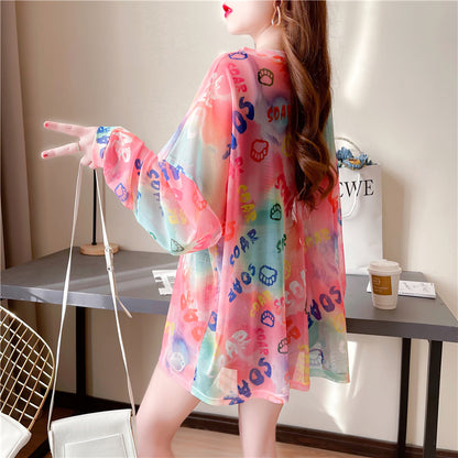 Tie-Dyed Long-Sleeved T-Shirt Sunscreen Shirt