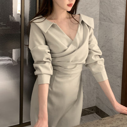 Waist-Cinching Puff Sleeve Tie-Front Dress