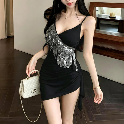 Mesh Tassel Sequined Slip Dress