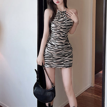 Sexy Retro Zebra-Print Halter Dress
