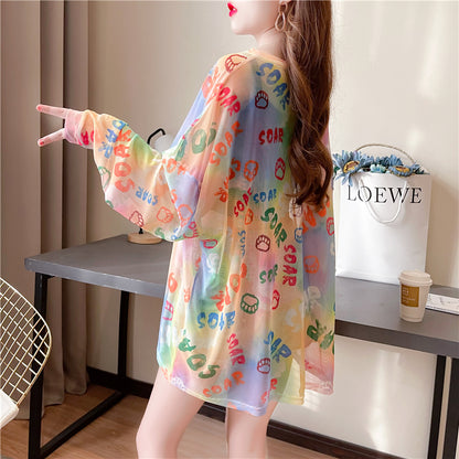 Tie-Dyed Long-Sleeved T-Shirt Sunscreen Shirt