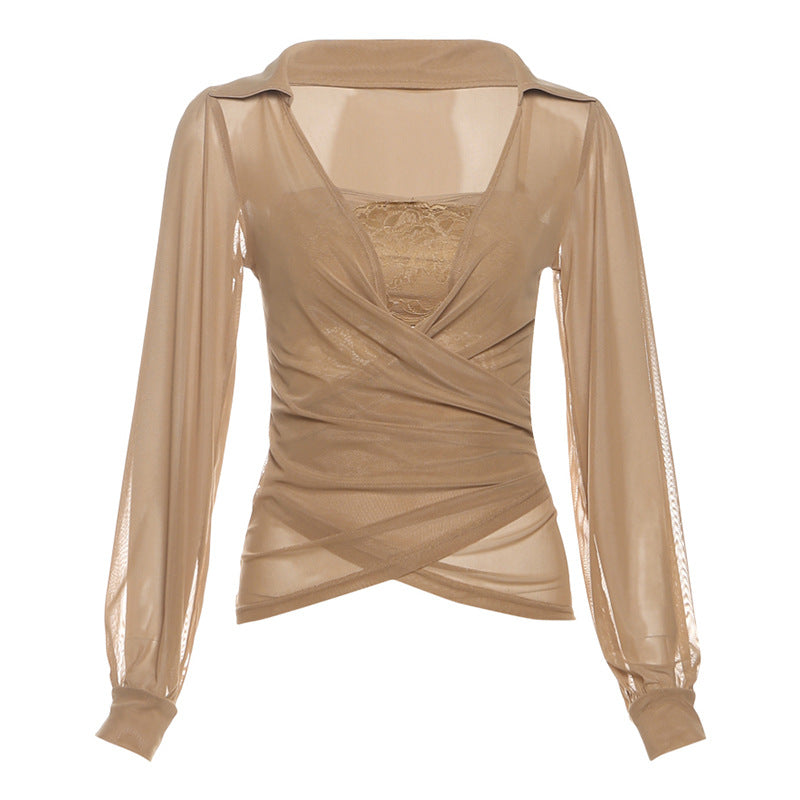 Solid Color Square Neck Long Sleeve Top Sexy Temperament Irregular Slit Skirt Suit