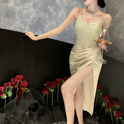 French-Style Sexy High-Slit Gown