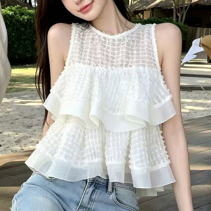 Round-Neck Off-Shoulder Ruffle Tank Top