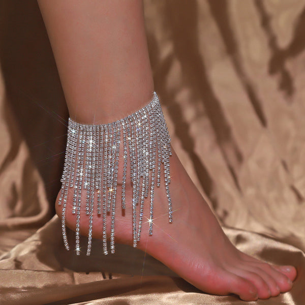 Fashion Full Diamond Rhinestone Long Tassel Anklet