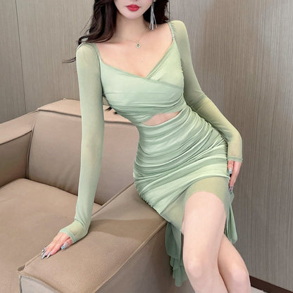 Sexy Criss-Cross Cutout Mesh Irregular Dress