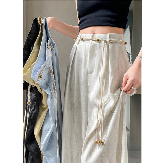 Acetate Satin Ice Silk Tie-Dye Wide-Leg Suit Pants