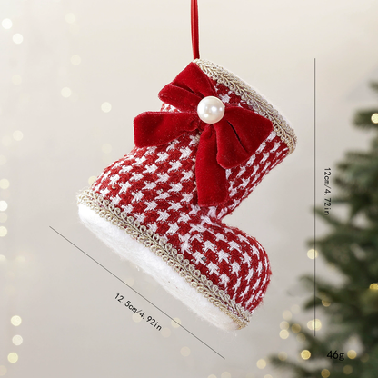 Checkered Bow Christmas Boot Charm