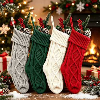 Large 46cm Knitted Argyle Christmas Stocking with Hanging Loop