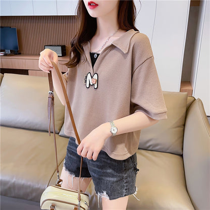 Loose Oversized Polo Neck Short-Sleeved Top
