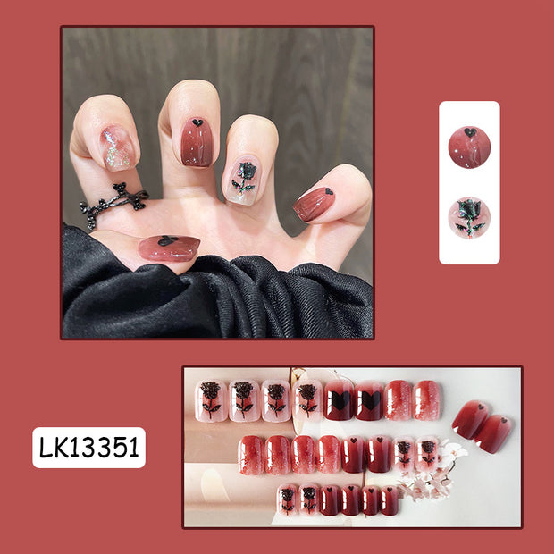 Black plum rose deep bean paste nail art patches