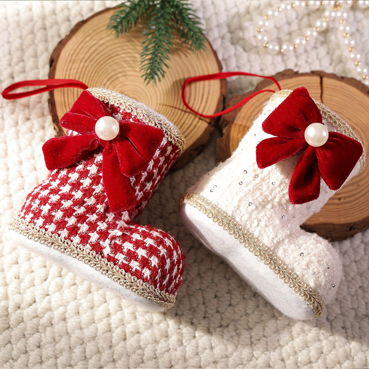 Checkered Bow Christmas Boot Charm